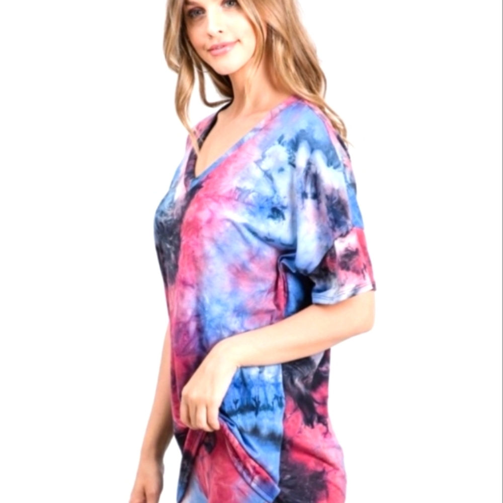 CUTE V-NeckTie-Dye Top T Shirt Soft NEW